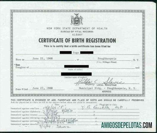 Escritório de registros vitais de Nova York da certidão de nascimento de Albany exemplo real